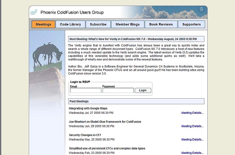 Screen Capture from Arizona Cold Fusion Users Group web page