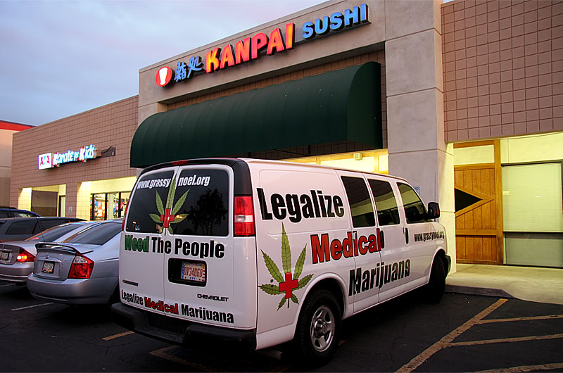 Going for Sushi this evening a van sits in the parking lot emblazoned with giant text reading "Legalize Medical Marijuana" here in Phoenix, Arizona
