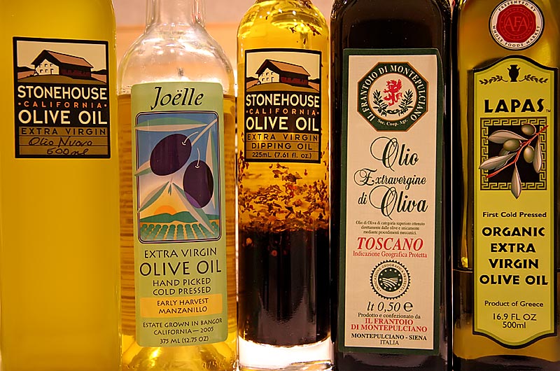 A variety of gourmet olive oils currently in our pantry