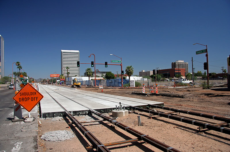 Light rail construction in Phoenix, Arizona