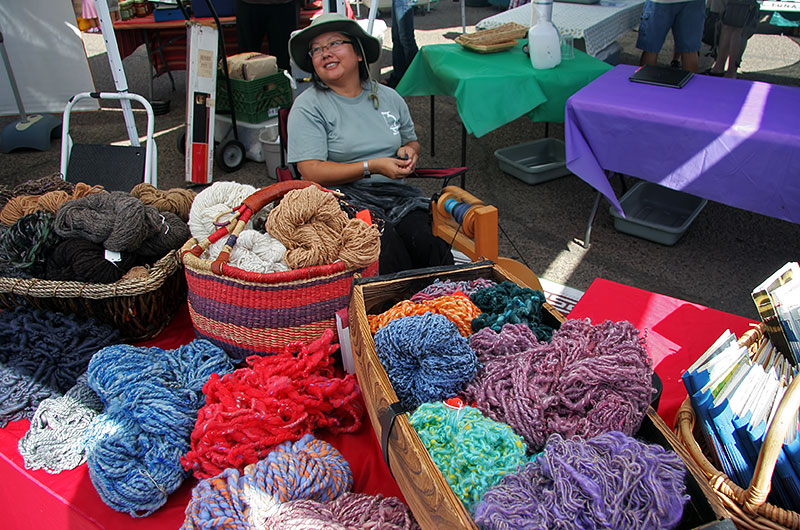 Lisa Takata making handspun yarn at the Downtown Phoenix Public Market