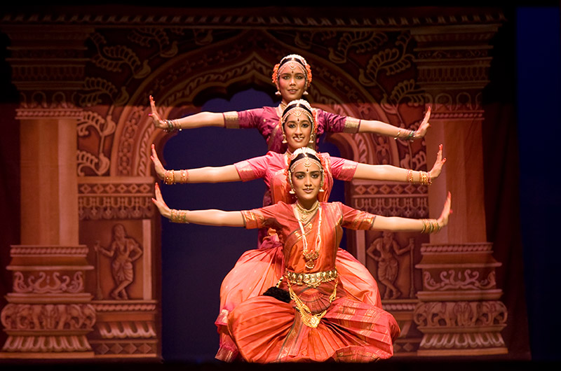 Sisters Poorvi and Sachi Patel along with Hemangi Patel during their Arangetram in Phoenix, Arizona