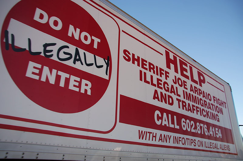 Riding around Phoenix are large trucks with messeges to call the Sheriff's department to report illegal imigrants