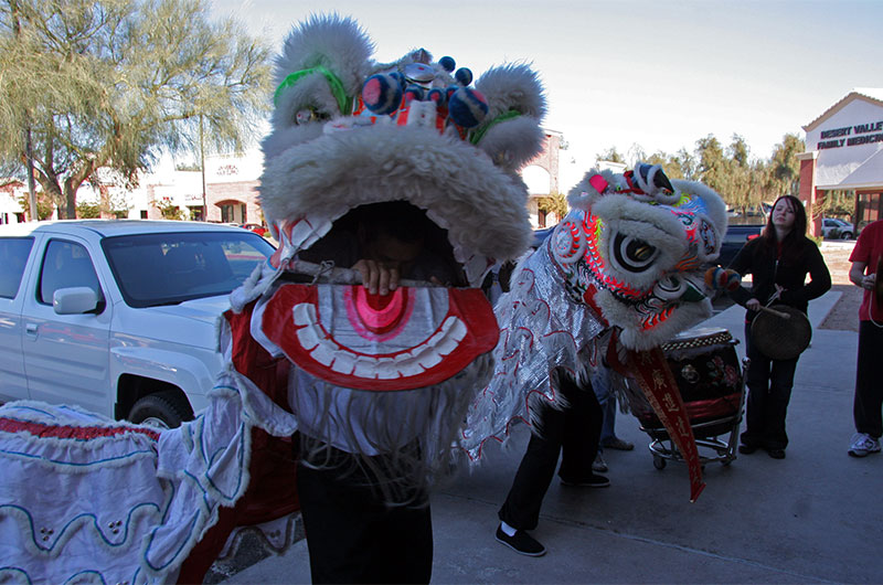 Chinese dragon welcoming in the new year, the year of the Rat.