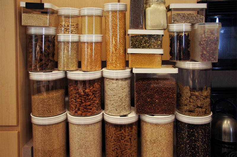 Bulk containers of various dried foods used in our cooking