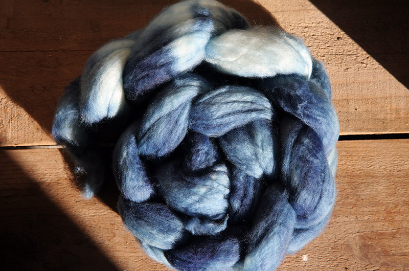 Indigo dyed Merino Super Wash Wool dyed by Caroline Wise in Phoenix, Arizona