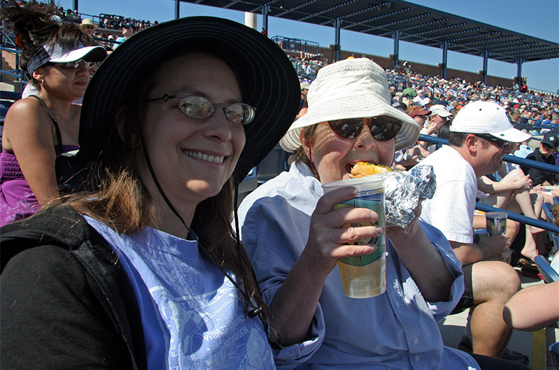 Caroline Wise and her mom Jutta Engelhardt attending a spring training baseball game