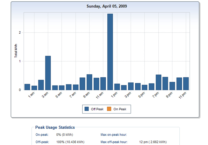 Graph from Arizona Public Service showing hourly electricity consumption