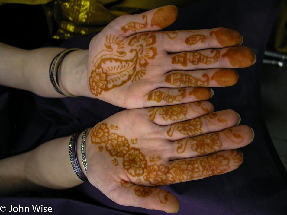 Jessica Wise's hands with henna at Garba in Phoenix, Arizona