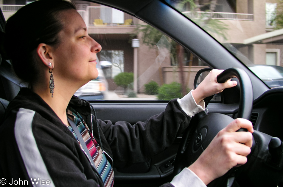 Caroline Wise behind the wheel of the car - a rare sight in Phoenix, Arizona