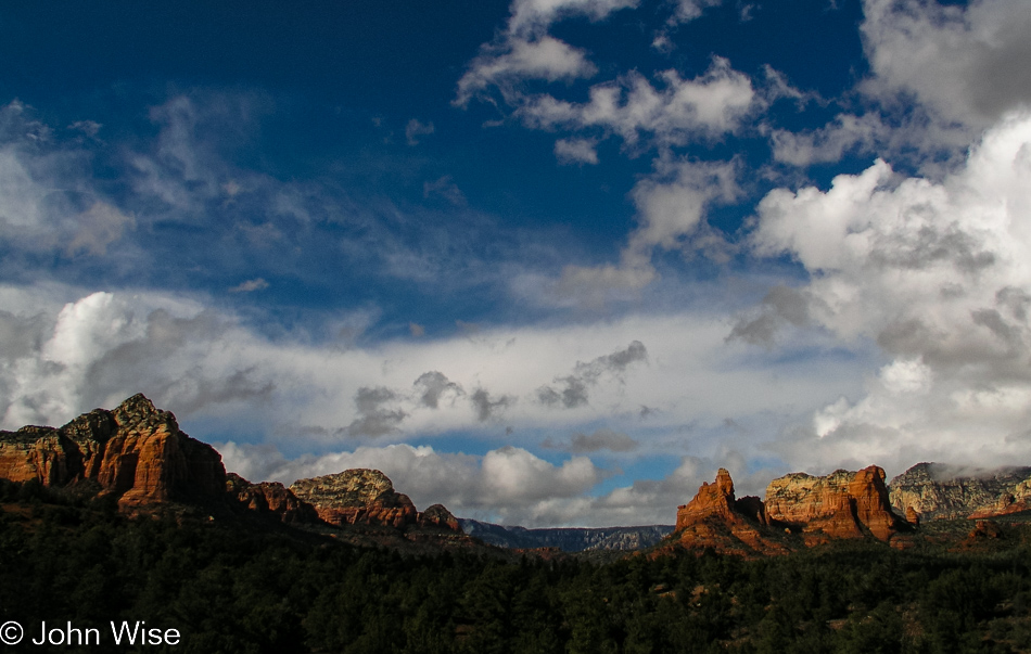 Entering Sedona from the south west on Highway Alt 89 with a glimmer of sun on the red rocks