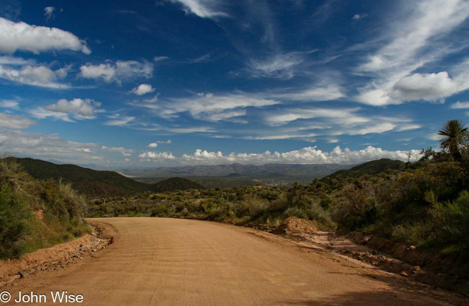 Leaving the road to Bartlett dam, a dirt road takes you to Horseshoe dam near Cave Creek, Arizona