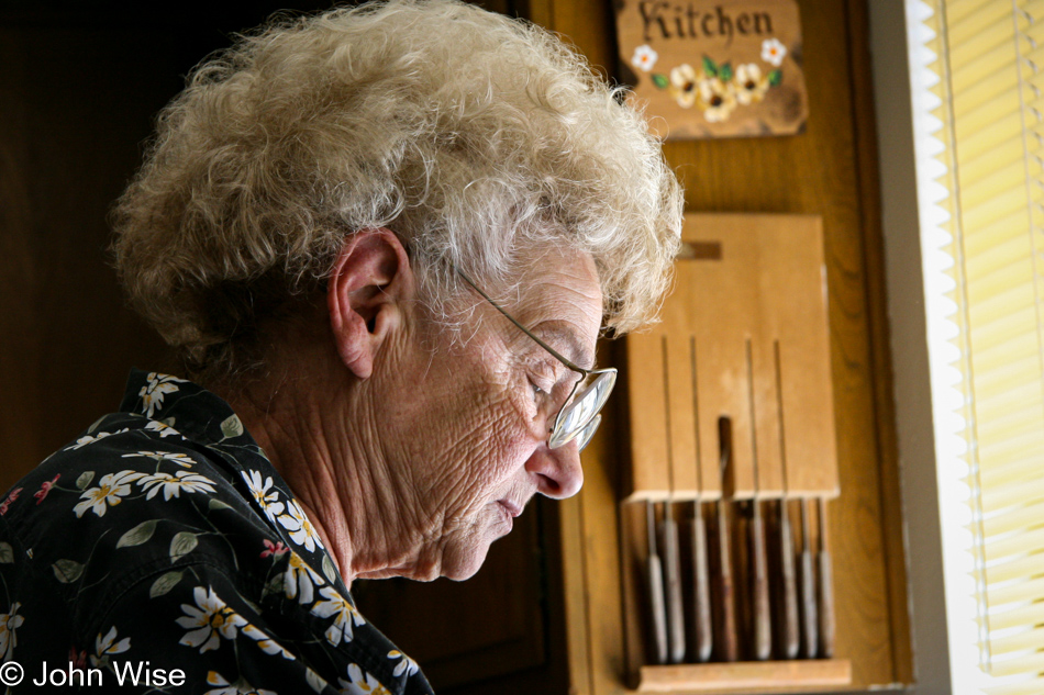 Aunt Ann also known as Tata washing dishes at home in Goleta, California