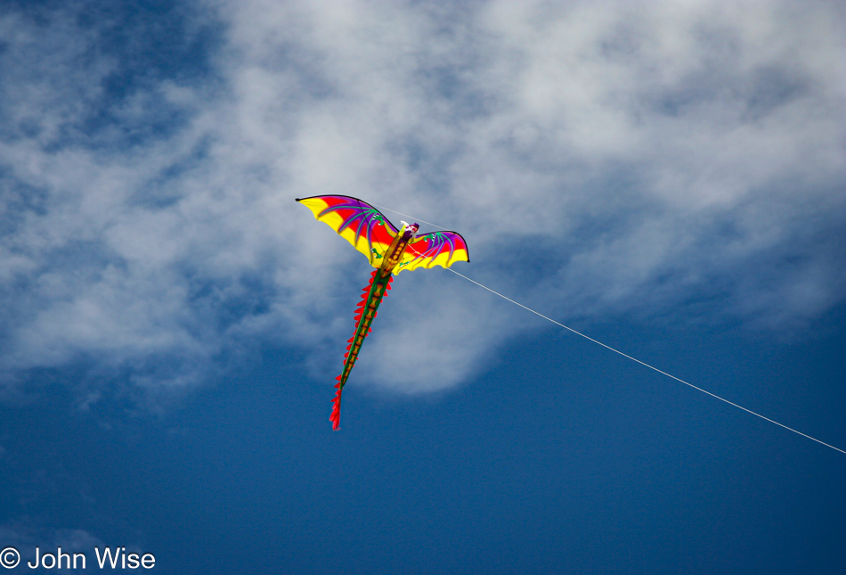 Our new kite aloft at the beach in Santa Barbara, California