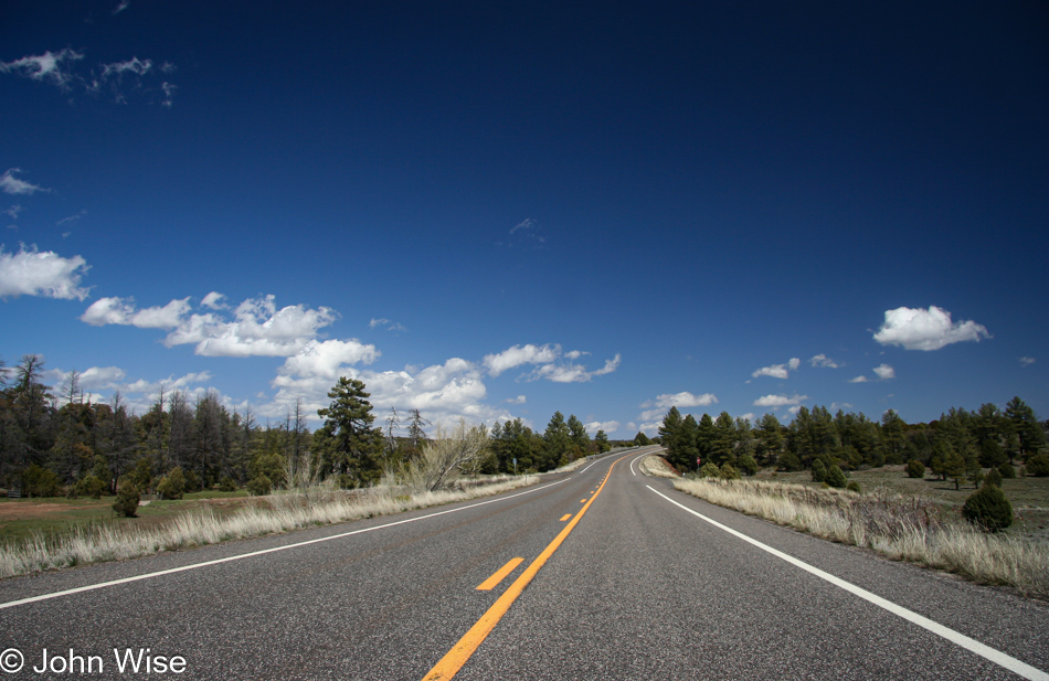 Driving east out of Camp Verde the road climbs the Mogollon Rim towards Strawberry, Arizona