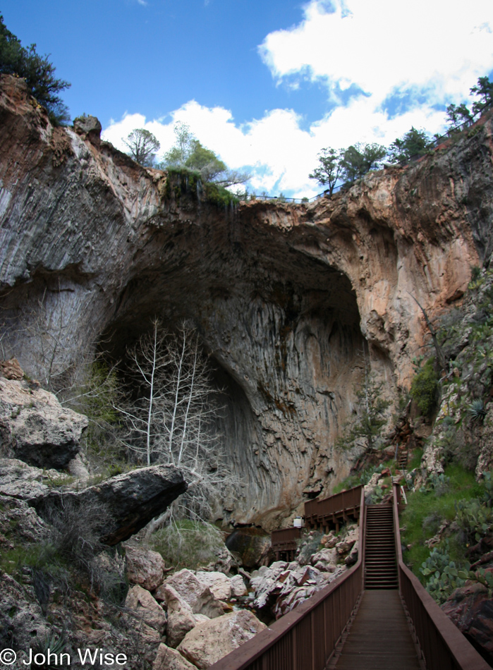 The 183-foot-tall natural bridge as seen from a catwalk leading to the 400-foot tunnel running underneath the Tonto Natural Bridge in Arizona