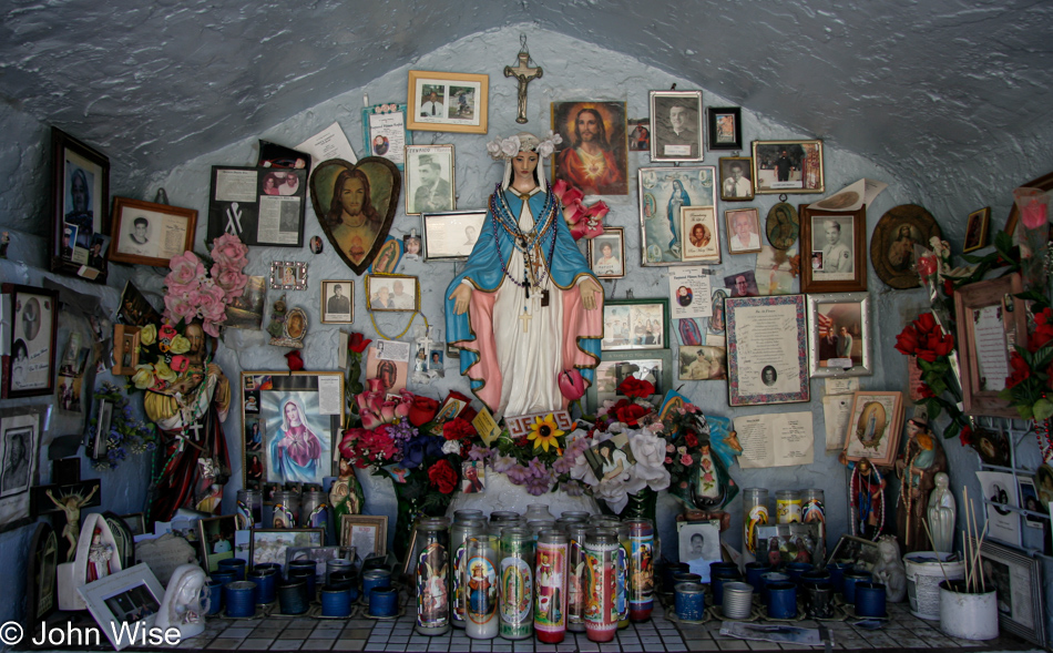 A road side shrine makes for the perfect stop near Miami, Arizona as the new Pope is announced