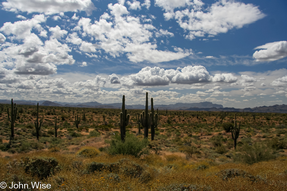 Arizona State Road 87 traveling north, looking south at Superstition Mountains