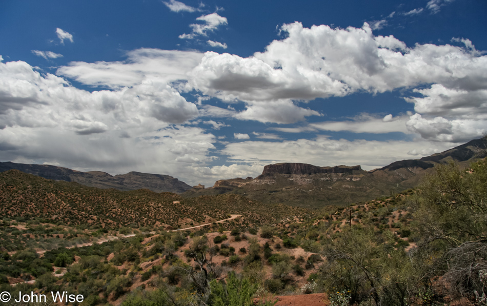 The Apache Trail cutting through canyons and desert in Arizona