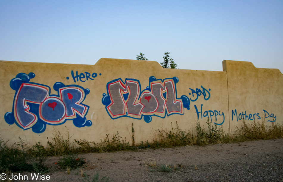 Graffiti sprawled on wall, 'For Mom - Happy Mother's Day' in Phoenix, Arizona