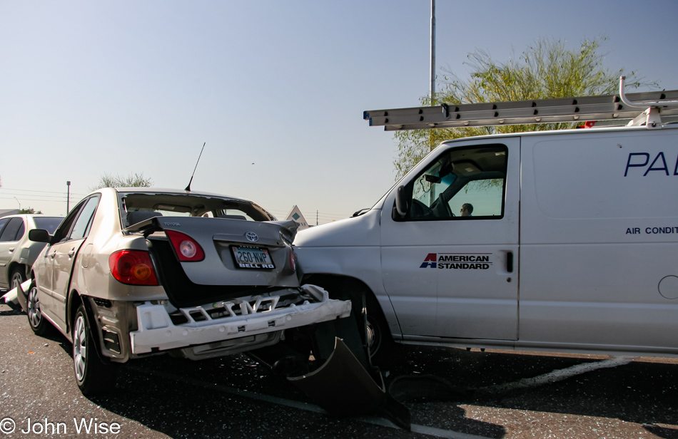 A mini pile-up of cars on the way to the office in Phoenix, Arizona