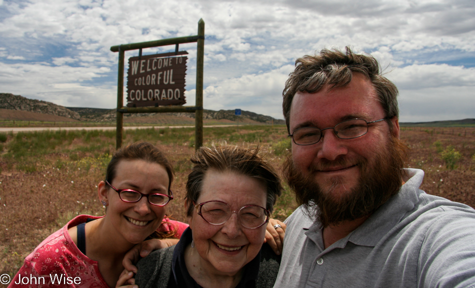 Caroline Wise, Jutta Engelhardt, and John Wise at the Colorado Stateline