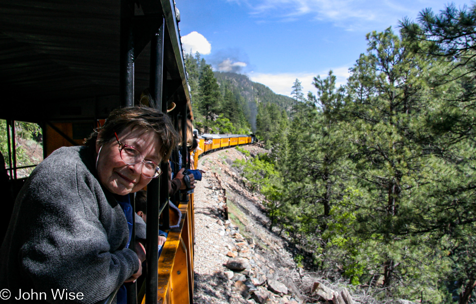 Jutta Engelhardt on the Durango & Silverton Steam Train in Colorado