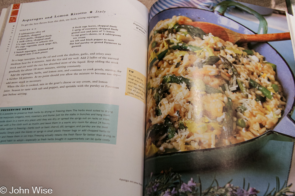 Working from Linda McCartney's Vegetarian Cookbook I made her recipe for Lemon Risotto with Asparagus and Goat Cheese