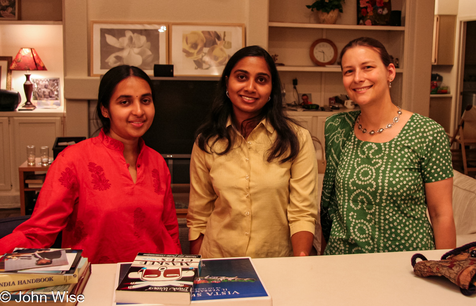 Dinner South Indian style with friends from all parts of India. Caroline Wise on the right.