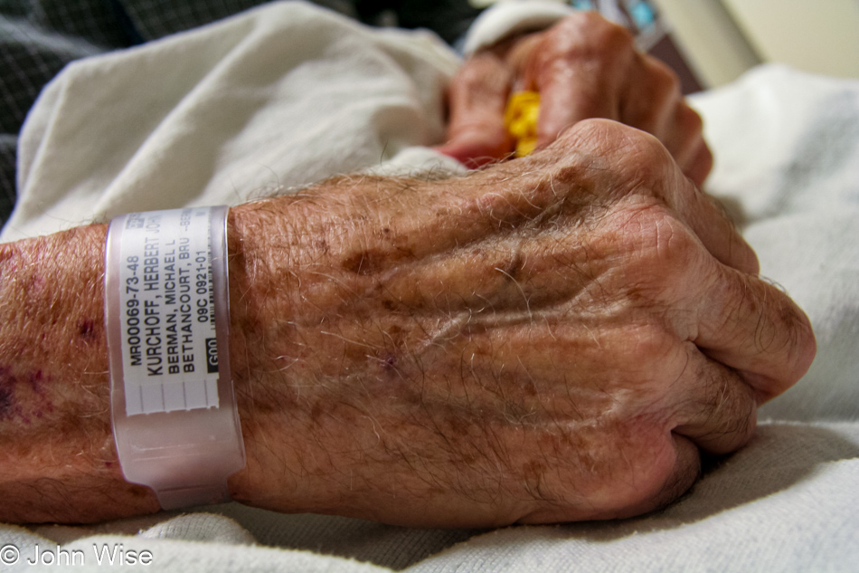 The old hands of my Grandfather Herbert, he's in the hospital trying to find out why he's dizzy and weak.