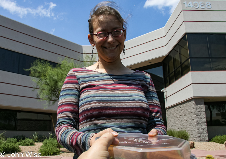 Caroline Wise having lunch delivered in Scottsdale, Arizona