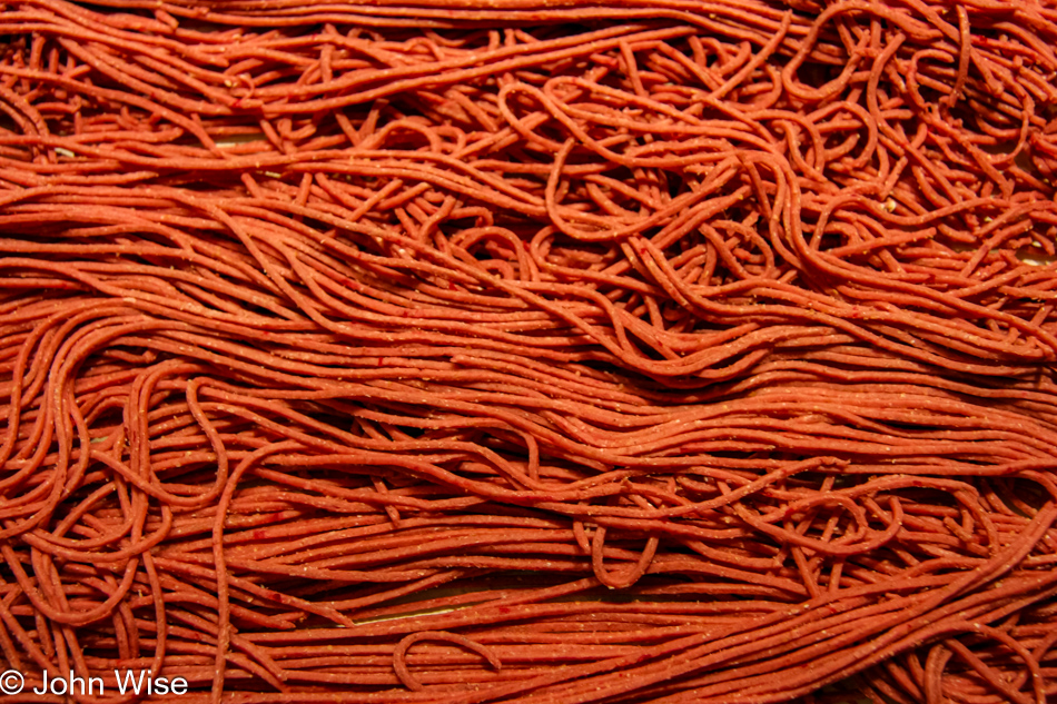 Fresh cut whole wheat, amaranth, buckwheat and beet spaghetti