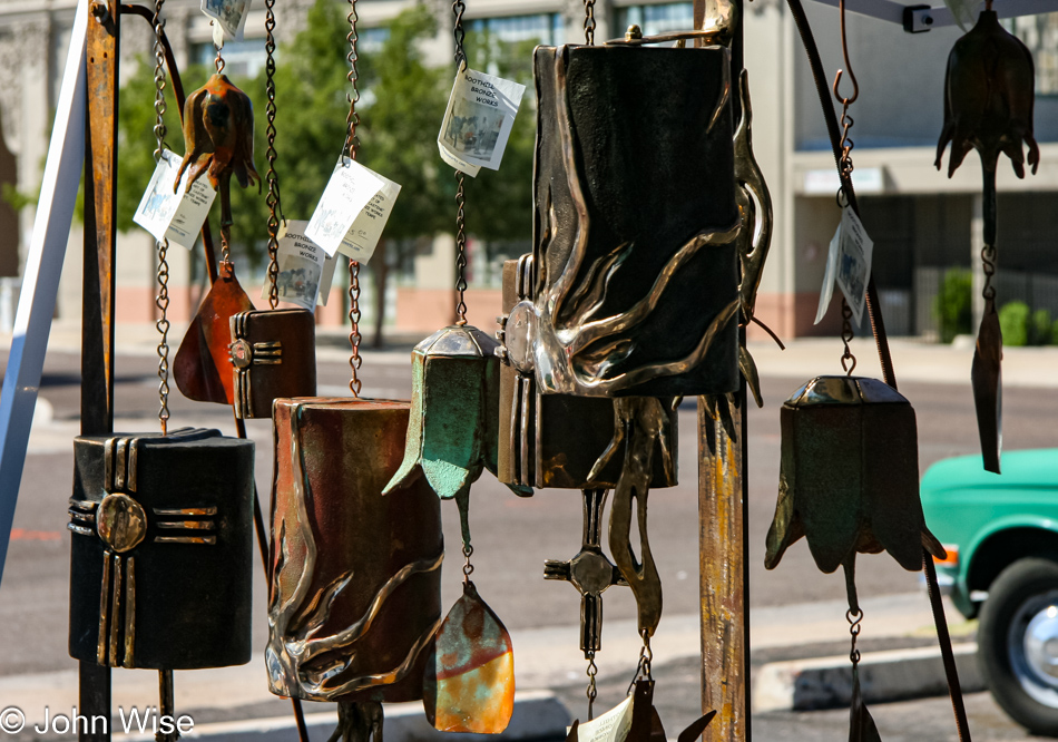 Wind chimes on display at the Phoenix Public Market in Downtown Phoenix, Arizona on Saturday mornings