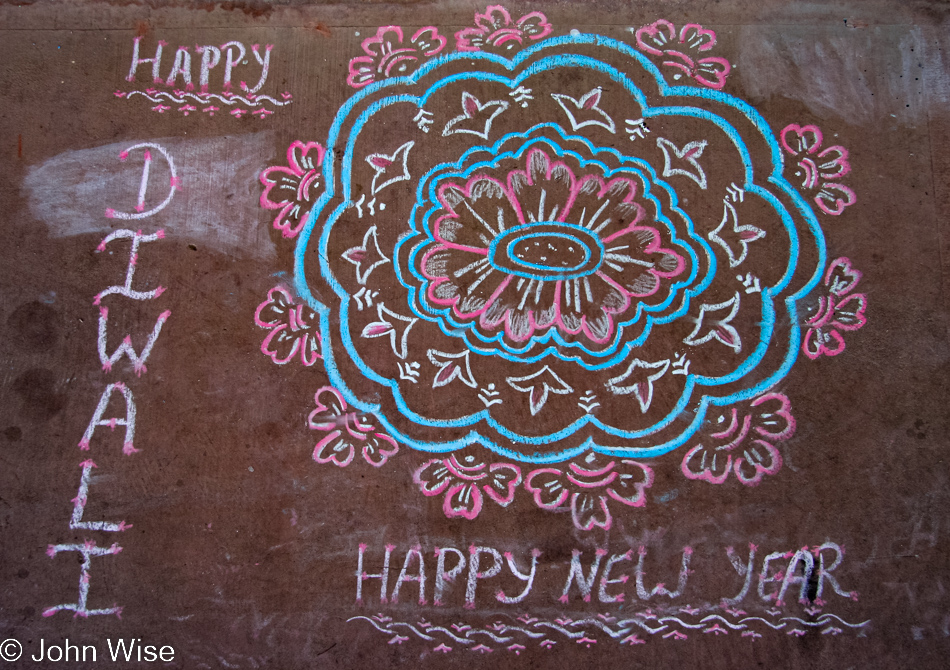 A Rangoli in front of Indo-Euro Foods in Phoenix, Arizona celebrating the Indian New Year