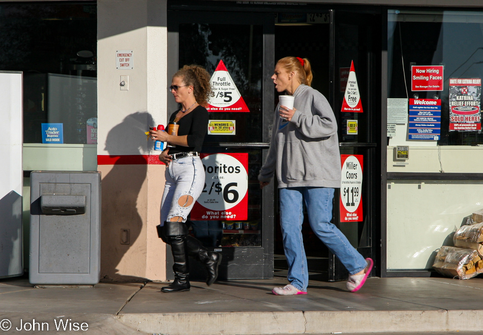 Two women leaving a convenience store in Phoenix, Arizona