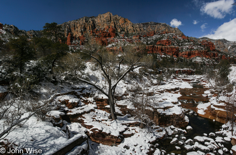 A snowy day at Slide Rock in Sedona, Arizona