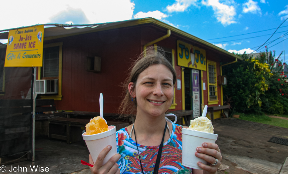 Caroline Wise at Jo-Jo's Shave Ice in Waimea, Kauai, Hawaii