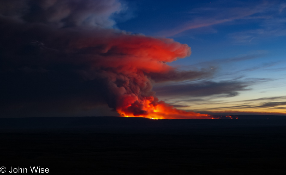 North Rim of the Grand Canyon on fire in Arizona, view from the Bitter Springs Overlook on the road to Page