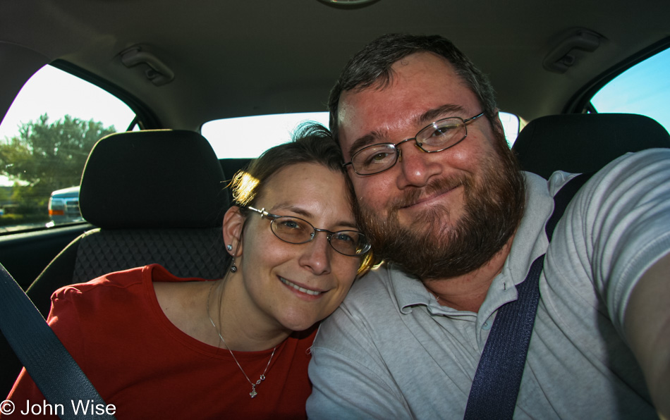 Caroline Wise and John Wise driving north in California