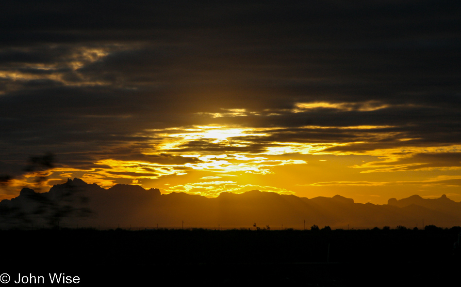 Sunset over the Arizona desert on the road to California