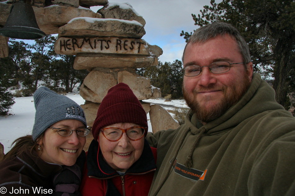 Caroline Wise, Jutta Engelhardt, and John Wise at Hermits Rest Grand Canyon National Park, Arizona