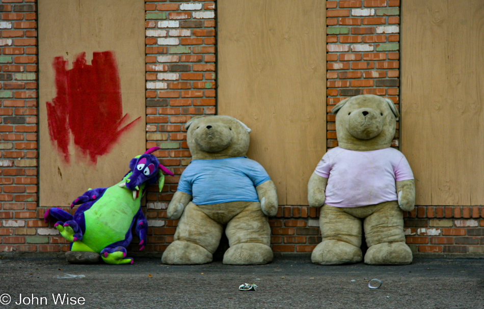 Homeless Teddy Bears and a dragon on the streets of Phoenix, Arizona