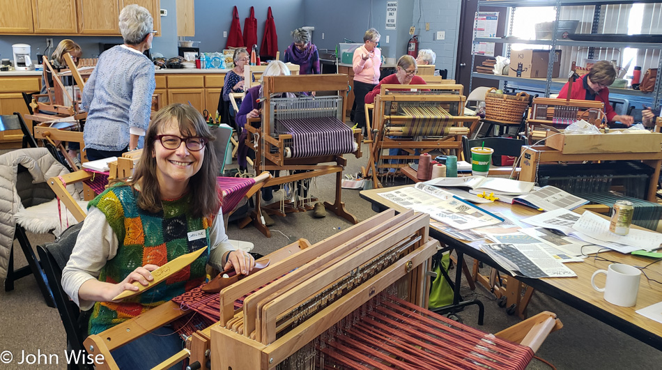 Caroline Wise Weaving at a Workshop in Mesa, Arizona