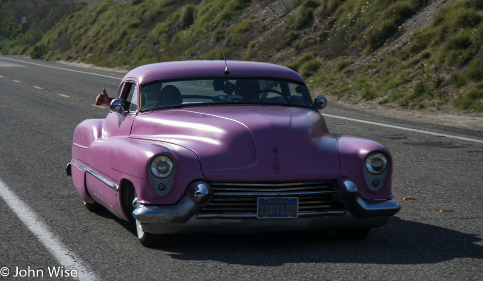 A lowered and chopped top old car in California