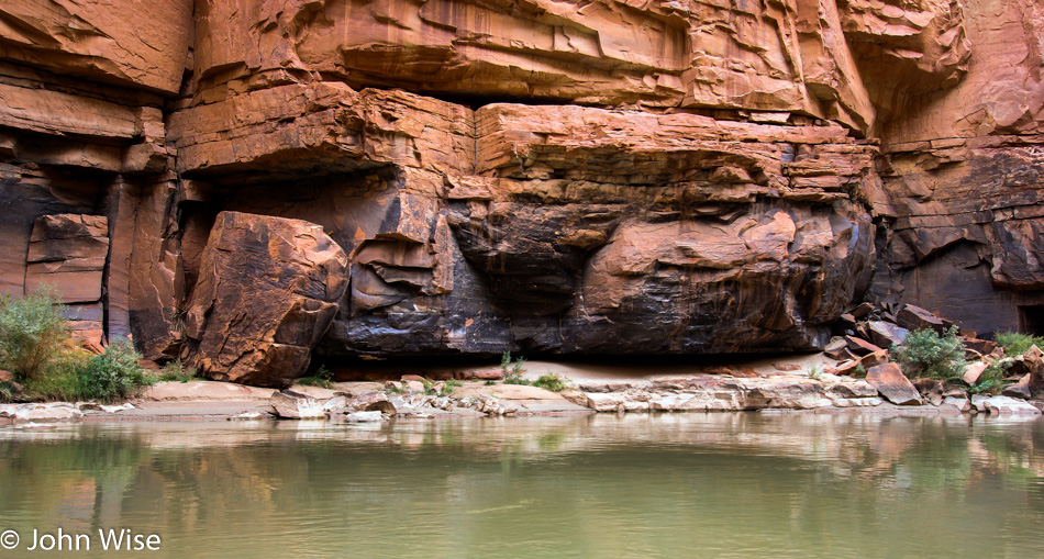 Ancient sandstone lining the Colorado River in the Grand Canyon