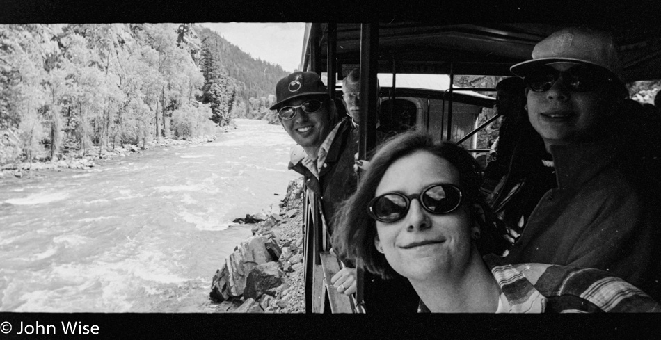 Axel Rieke, Ruby Rieke, and Caroline Wise on the Durango Silverton Steam Train in Colorado