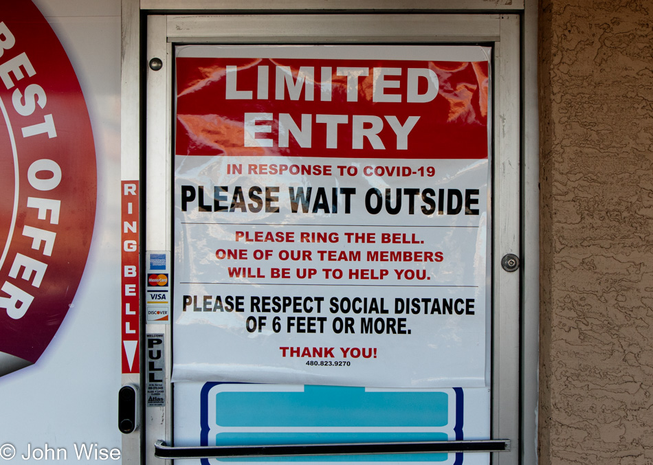 COVID-19 door sign in Phoenix, Arizona