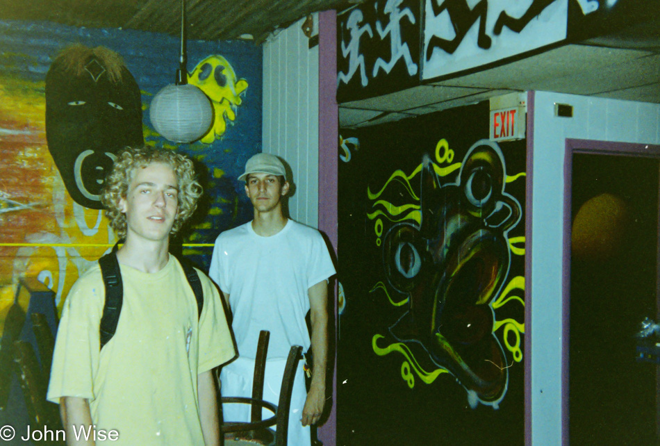 Tobias Beldermann and Kermit at the Congo Internet Cafe in Scottsdale, Arizona