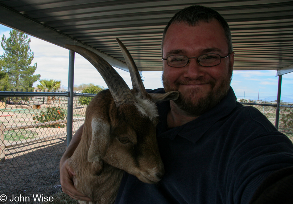 John Wise and his goat buddy in Tonopah, Arizona