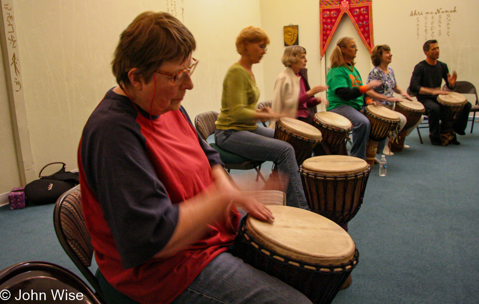 Jutta Engelhardt at a drumming class in Phoenix, Arizona